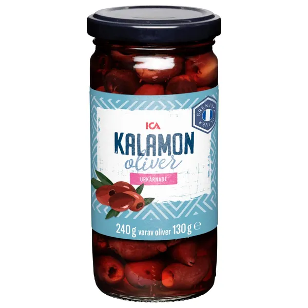 Olīvas ICA Kalamata bez kauliņiem 240g/130g