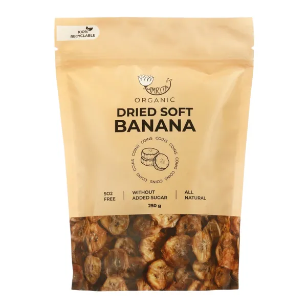 Organiski kaltēti banānu gabaliņi Amrita 250g
