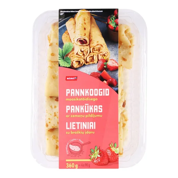 Pankūkas Rimi ar zemeņu pildījumu 4gab x 90g, 360g