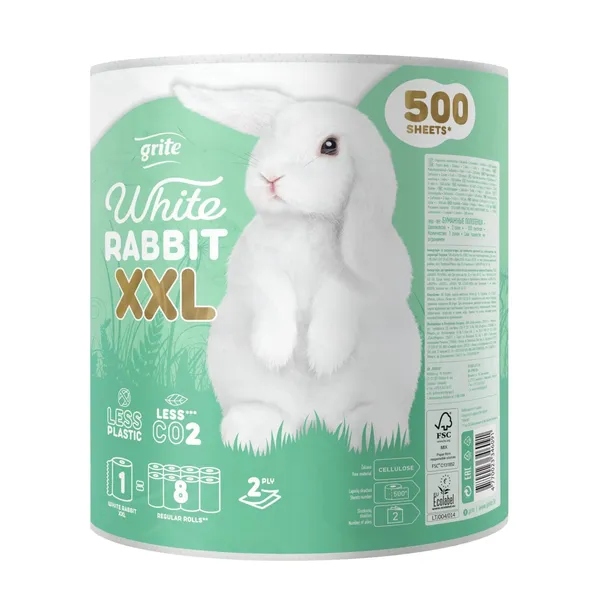 Papīra dvielis GRITE WHITE RABBIT,500slok,2slāņi, 1rul.