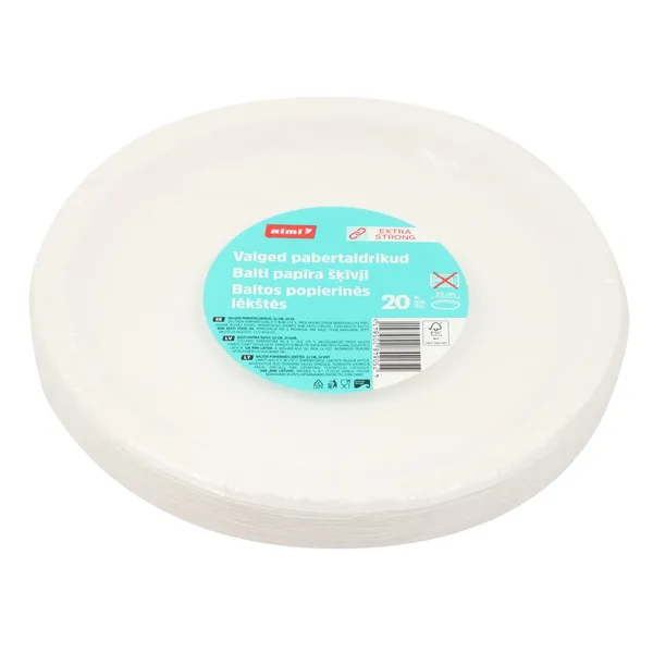 Papīra šķīvji RIMI Ø22cm balti 20gb