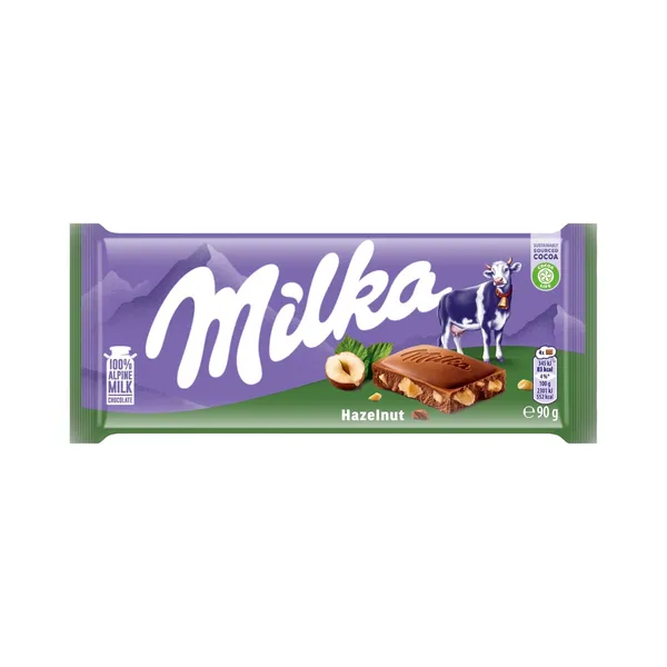 Piena šokolāde Milka ar sasmalcinātiem lazdu riekstiem 90g