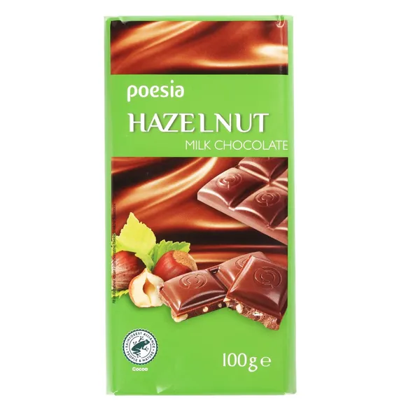 Piena šokolade Poesia ar smalcinatiem lazdu riekstiem 100 g