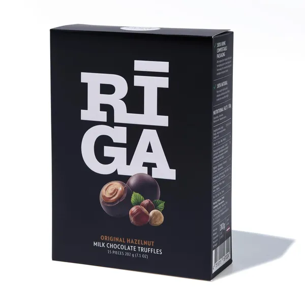 Piena šokolādes trifeles Rīga ar lazdu riekstu un cepumu krēma pildījumu 202g