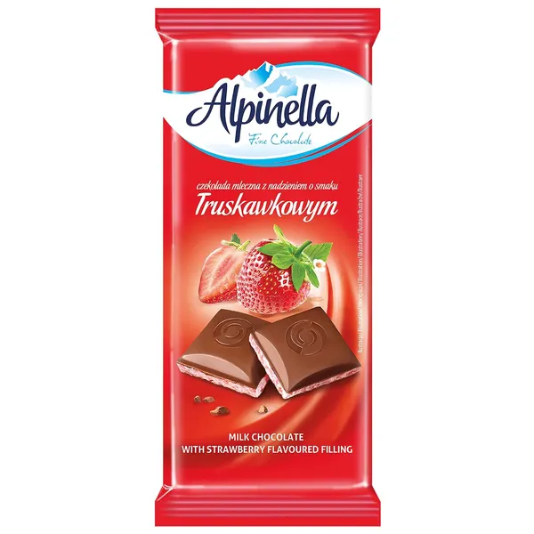 Piena šokolāde Alpinella ar zemeņu garšas pildījumu 100g