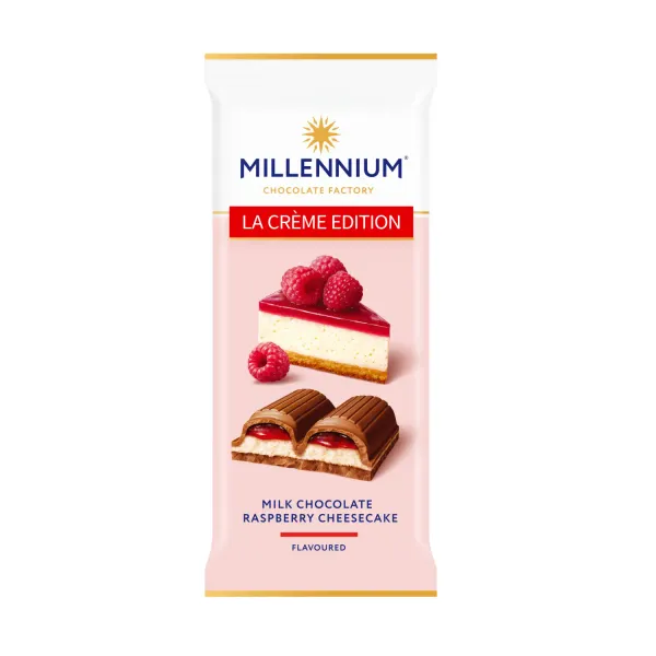 Piena šokolāde Millennium La Creme ar aveņu siera kūkas pildījumu 19% 100g