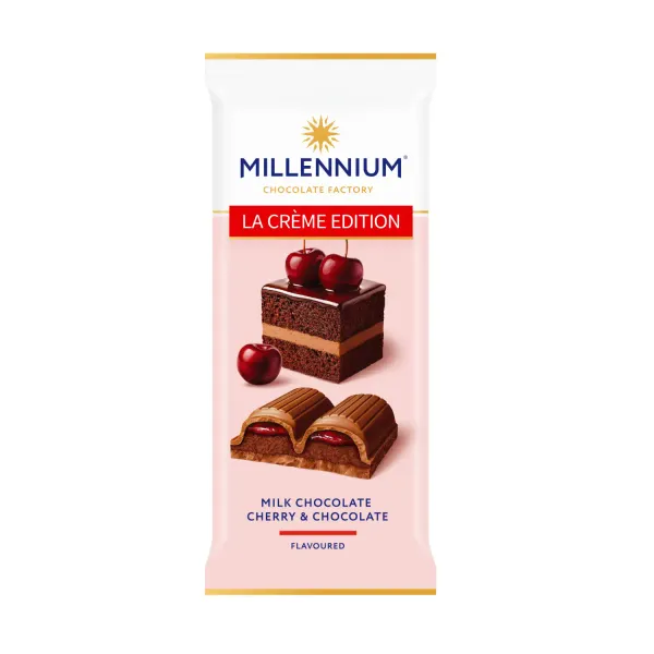 Piena šokolāde Millennium La Creme ar ķiršu pildījumu 19% 100g