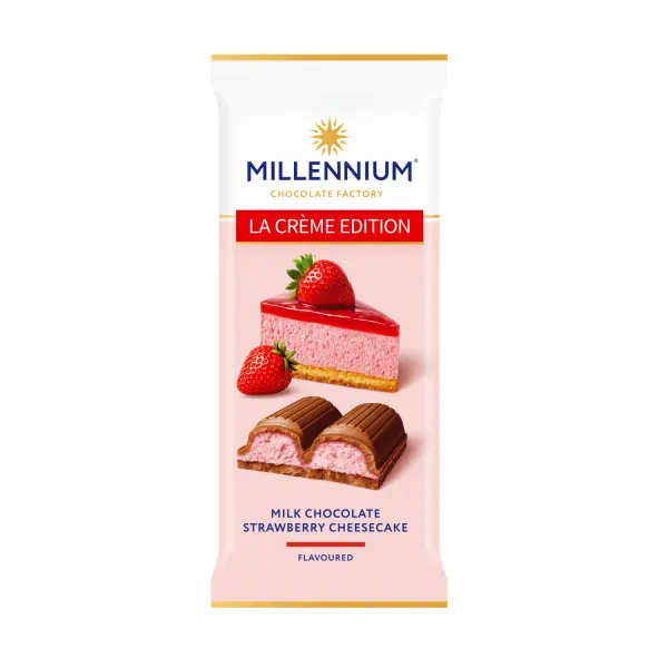 Piena šokolāde Millennium La Creme ar zemeņu siera kūkas pildījumu 50% 100g