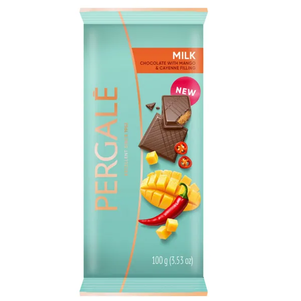 Piena šokolāde Pergale ar mango un kajēnas piparu pildījumu 36% 100g