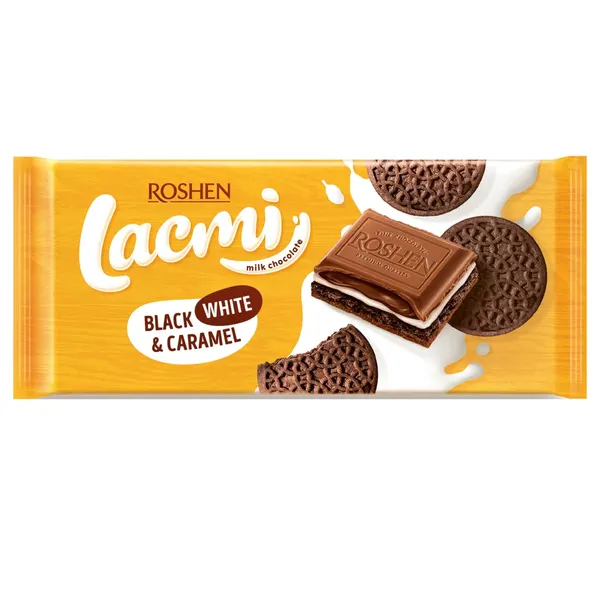 Piena šokolāde ROSHEN Lacmi Black, White&Caramel, 100g