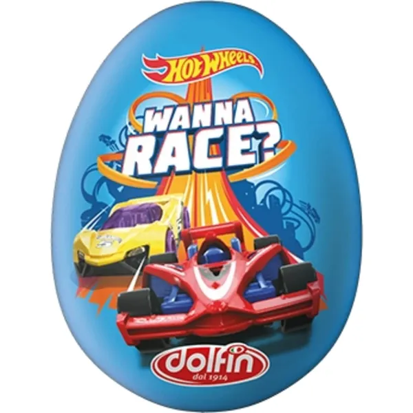 Piena šokolādes ola Dolfin Hot Wheels ar pārsteigumu 110g