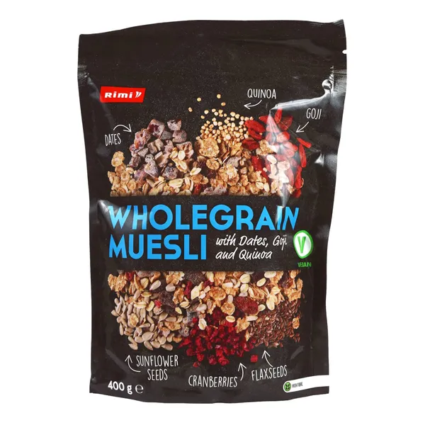 Pilngraudu muslis Rimi ar datelēm, godži ogām un kvinoju 400g