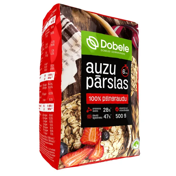 Auzu pārslas pilngraudu 500g, Dobele