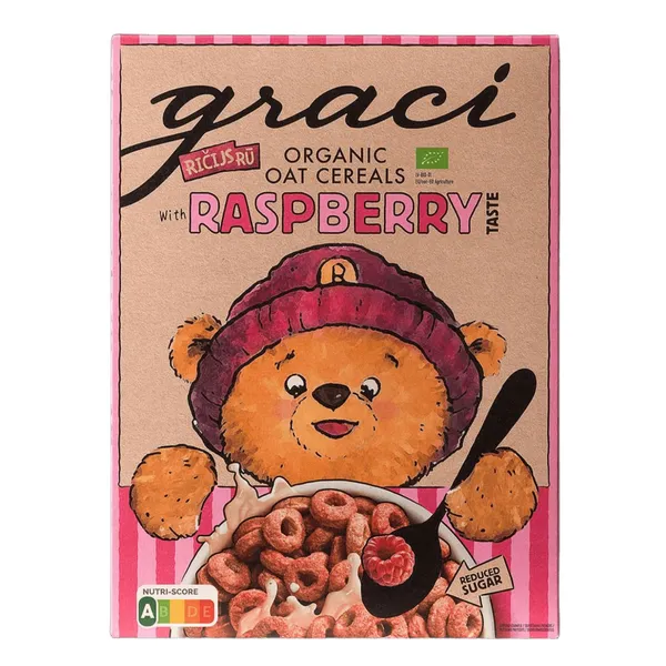 Pilngraudu auzu riņķīši Graci ar aveņu garšu, bioloģiski 300g