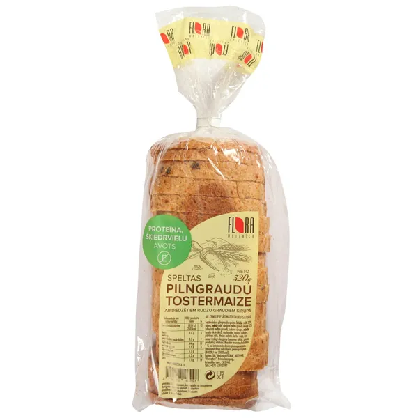 Speltas pilngraudu tostermaize FLORA, 320g