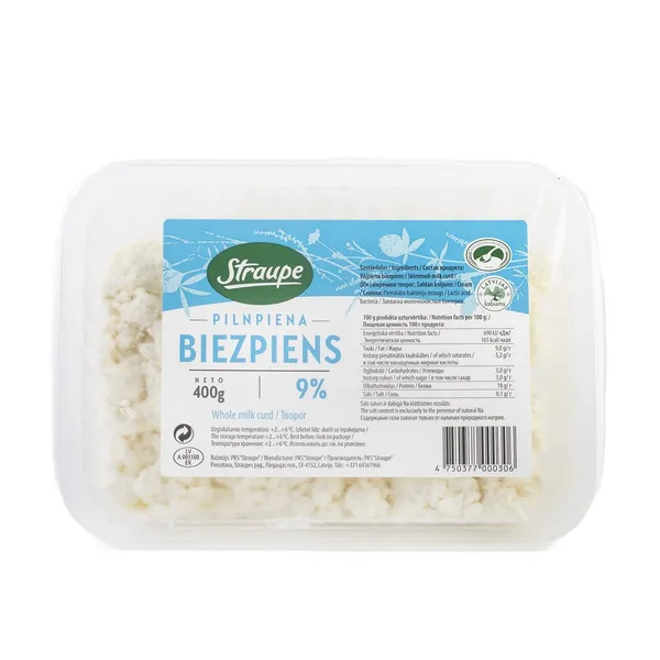 Pilnpiena biezpiens Straupe 9% 400g
