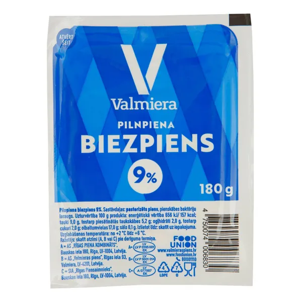 Biezpiens pilnpiena 9% 180g, Valmiera