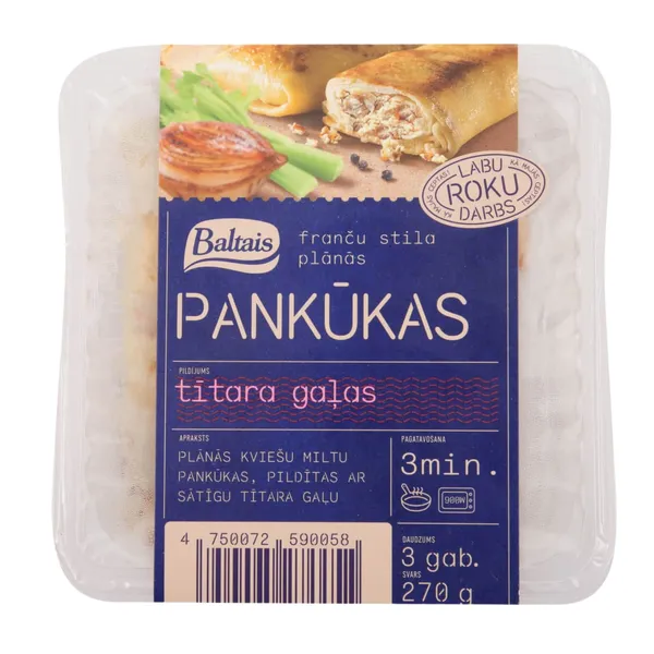 Baltais plānās pankūkas ar tītara gaļas pildījumu. 270g