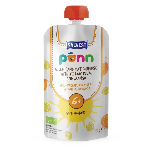 Prosas un auzu biezputra Ponn Good Morning ar dzelteno plūmi un mango 6m+ BIO 110g