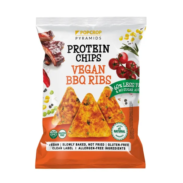 Proteīna čipsi Popcrop ar BBQ ribiņu garšu, vegānisks 60g