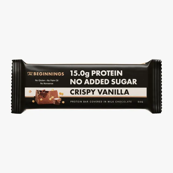 Proteīna batoniņš The Beginnings kraukšķīgas vaniļas ar saldinātāju 50g