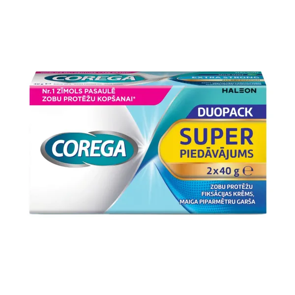 Protēžu fiksācijas krēms Corega Extra Strong Mild Mint Duo 2x40g