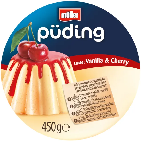 Pudiņš Muller ar vaniļas ķiršu grašu 2,3% 450g