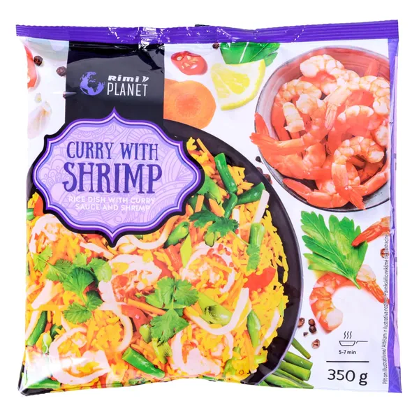 Rīsi Rimi ar karija mērci un garnelēm, ātri sasaldēts 350g