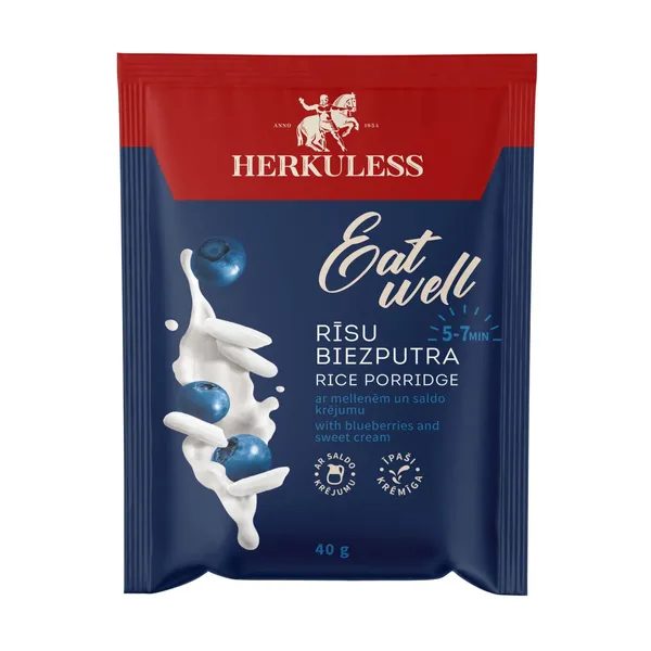 Rīsu biezputra Herkuless ar mellenēm un saldo krējumu 40g
