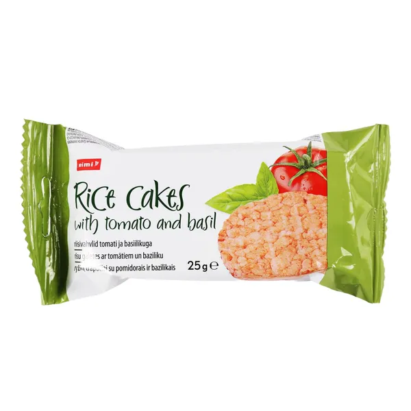 Rīsu galetes Rimi ar tomātiem un baziliku 25g