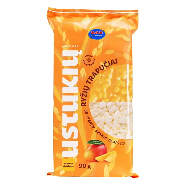Rīsu galetes Ustukiu Malunas ar mango garšas glazūru 90g