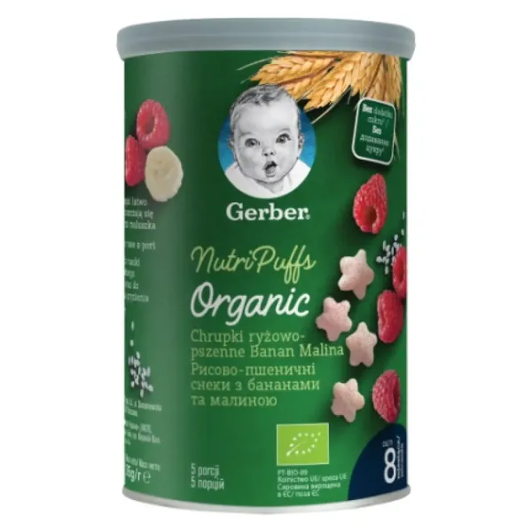 Rīsu kviešu krekeri Gerber banānu, aveņu, 8 mēn., BIO 35g