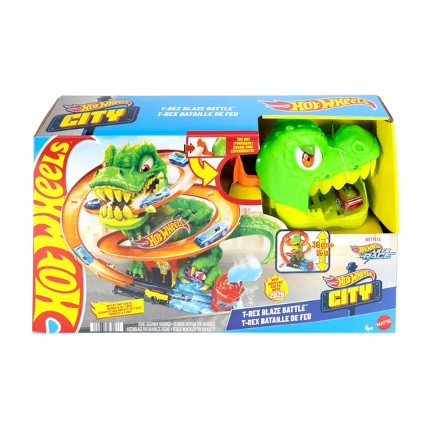 Rotaļu komplekts Hot Wheels trases ar dinozauru un ugunsdzēsēju depo JBM73