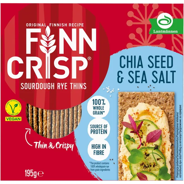 Rudzu sausmaizītes Finn Crisp ar čia sēklām un jūras sāli 195g