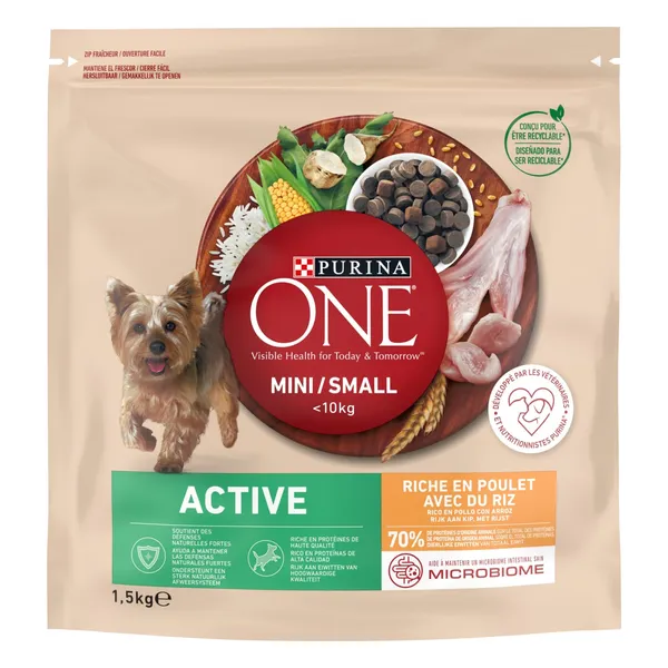 Sausā barība suņiem Purina One Mini/Small Active bagātināta ar vistas gaļu 1,5kg