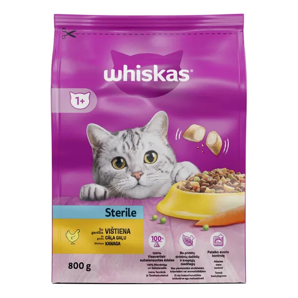 Sausa kaķu barība Whiskas Adult steriliem kaķiem ar vistu 800g