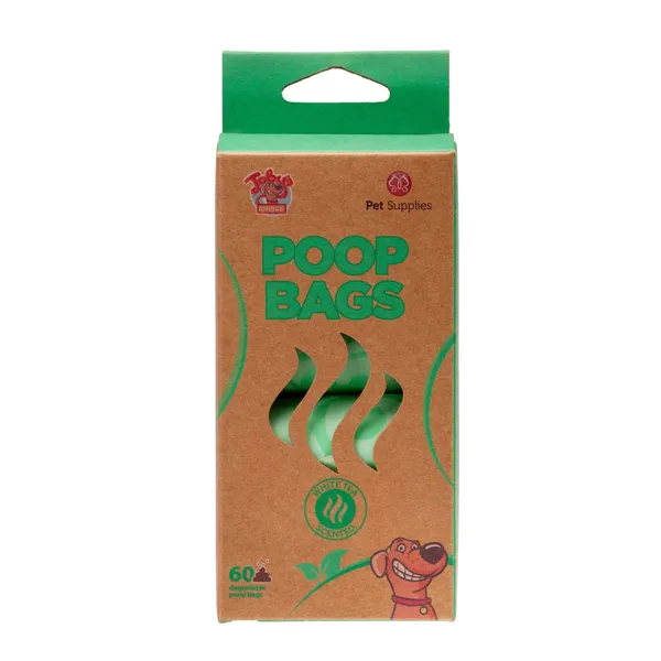 Sadalošie maisiņi Tobys Choice izkārnījumu savākšanai ar baltās tejas smaržu 4ruļļi, 60gab.