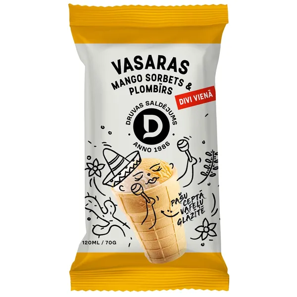Saldējums Druva plombīra, mango sorberts 120ml/75g