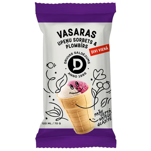 Saldējums Druva plombīra, upeņu sorberts 120ml/75g