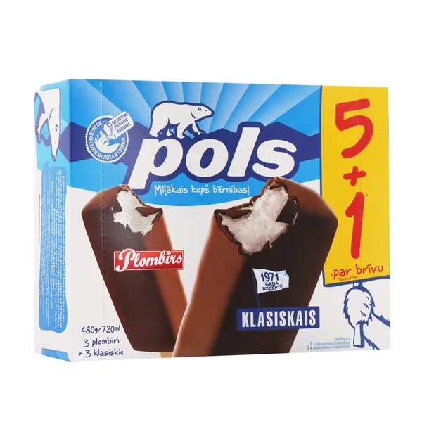 Saldējums Pols plombīrs+klasiskais 3+3 720ml/450g