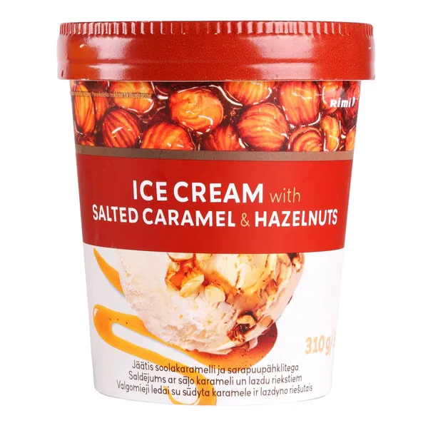 Saldējums Rimi ar sāļo karameli un lazdu riekstiem 310g/500ml