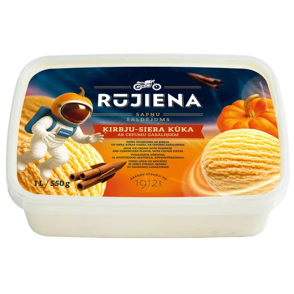 Saldējums Rūjienas ar cepumu gabaliņiem un ķirbju, siera kūkas garšu 1l/550g