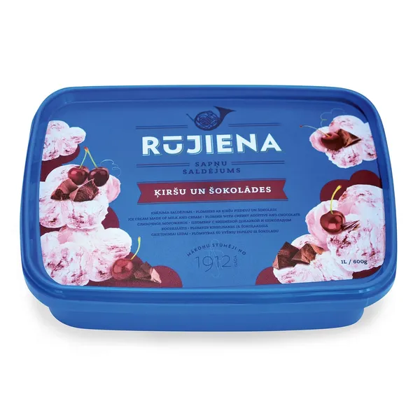 Saldējums Rūjienas plombīra ar ķiršiem un šokolādi 1l/600g