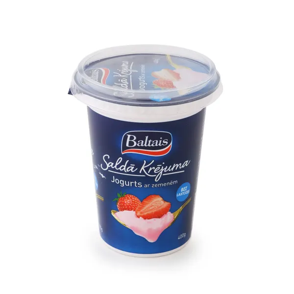 Baltais Saldā krējuma jogurts ar zemenēm, 400g