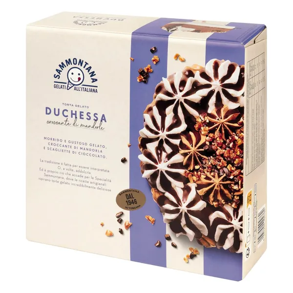Saldējuma kūka Duchessa Sammontana vaniļas un šokolādes ar mandelēm un cepumiem 750g