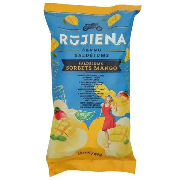 Saldējums Lukss sorbets ar mango garšu vafeļu glāzītē 125 ml/85g