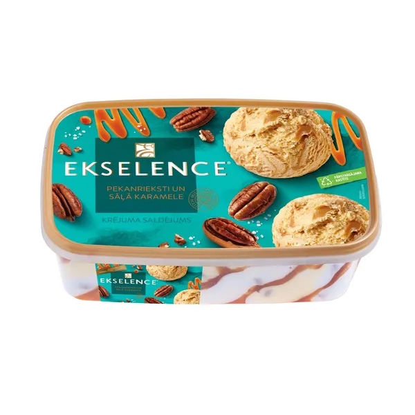 Krējuma saldējums Ekselence vaniļas, ar sāļās karameles mērci un karamelizētiem pekanriekstiem 1l/500g