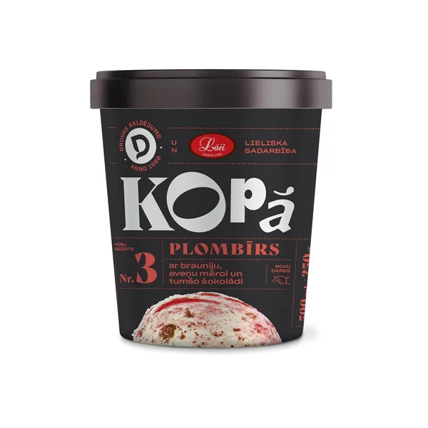 Saldējums Druvas plombīra ar brauniju, aveņu mērci un tumšo šokolādi 500ml/250g