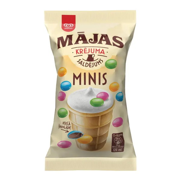 Saldējums Mājas Minis vaniļas ar dražejām vafeļu glāzītē 120ml/68g