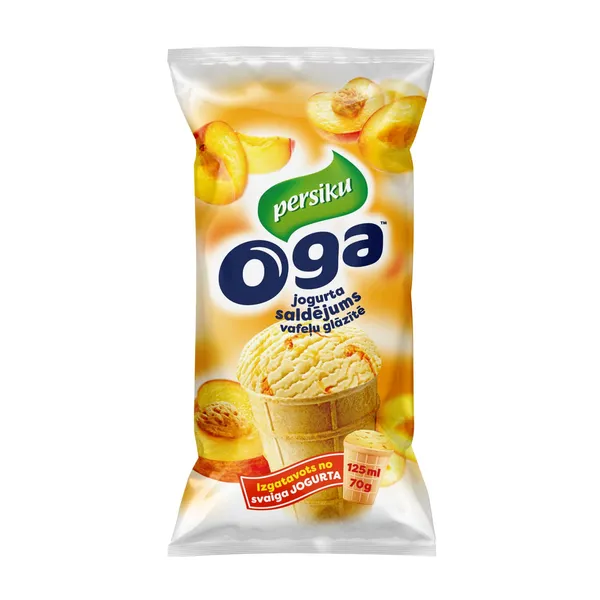 Saldējums Oga Persiku jogurta, vafeļu glāzītē 125ml/70g
